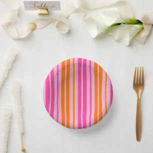  Pink and Orange Vertical Stripes Design   Paper Plate