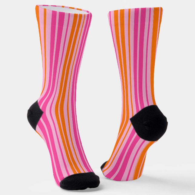  Pink and Orange Vertical Stripes Design   Socks (Angled)