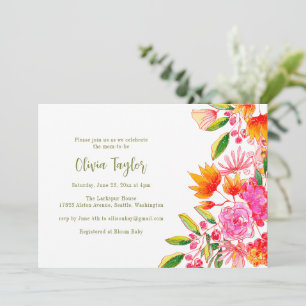 Pink and Orange Watercolor Botanical Baby Shower Invitation