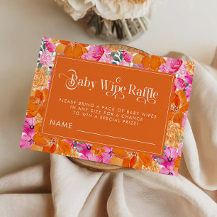 Pink and Orange Watercolor Floral Baby Wipe Raffle Enclosure Card