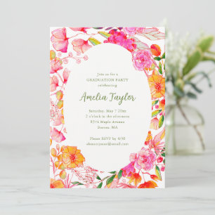 Pink and Orange Watercolor Floral Graduation Party Invitation
