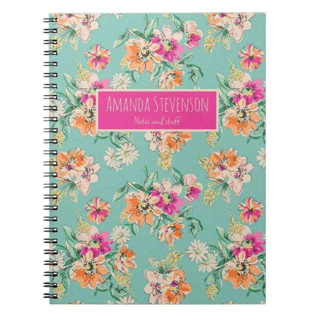 Pink and orange watercolor floral pattern notebook (Front)