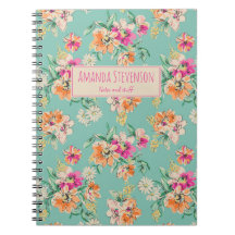 Pink and orange watercolor floral pattern notebook