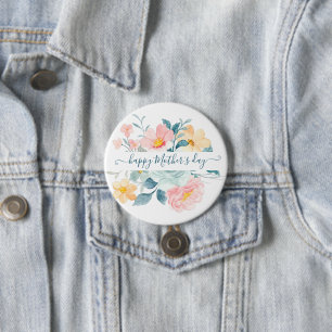 Pink and orange watercolor floral personalised 7.5 cm round badge
