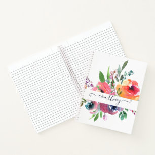 Pink and orange watercolor floral personalised   notebook