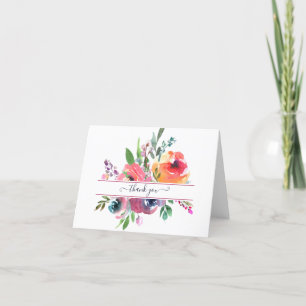 Pink and orange watercolor floral personalised t thank you card