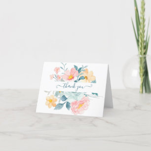 Pink and orange watercolor floral personalised t thank you card