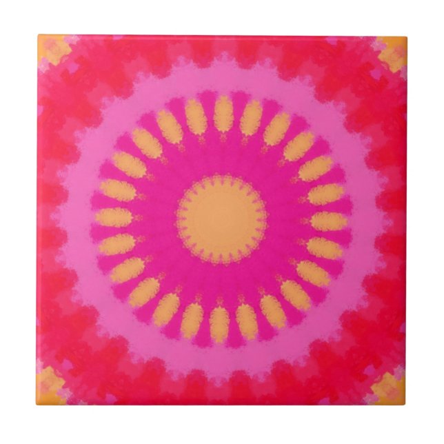 Pink and Orange Watercolor Mandala  Tile (Front)