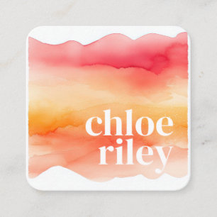 Pink and Orange Watercolor Sunrise Sunset  Square Business Card
