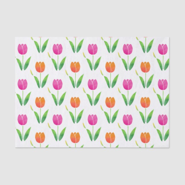 Pink and Orange Watercolor Tulips Tissue Paper (Front)