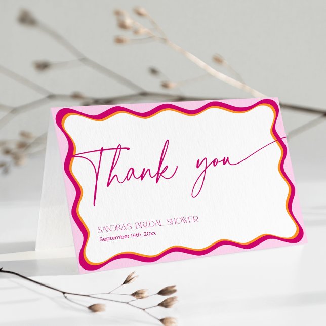Pink and Orange Wavy Border Bridal Shower Thank You Card (Creator Uploaded)
