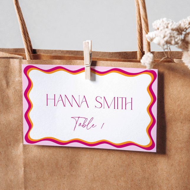 Pink and Orange Wavy Border Seating Place Card (Creator Uploaded)