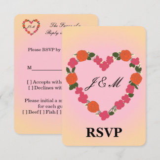 Pink and Orange Wedding Response Card with Heart C