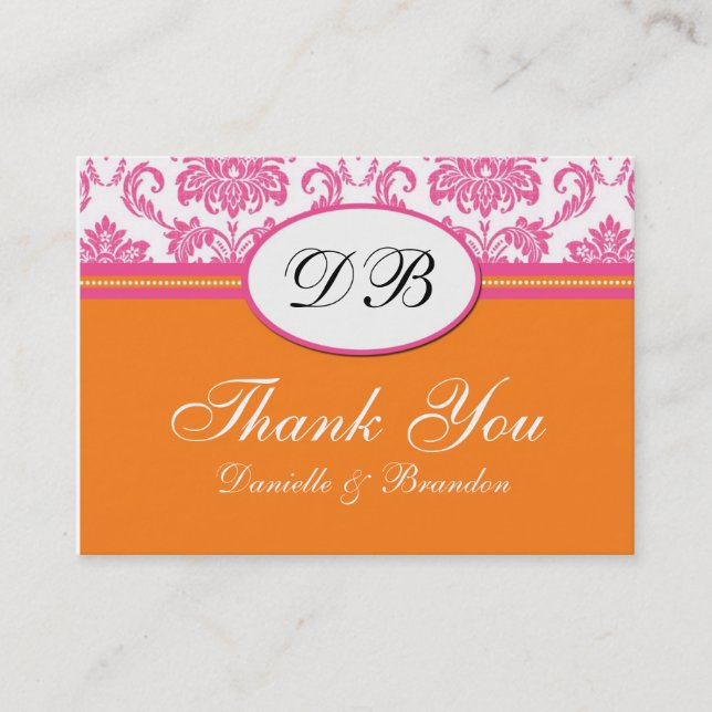 Pink and Orange Wedding Thank You Business Card (Front)