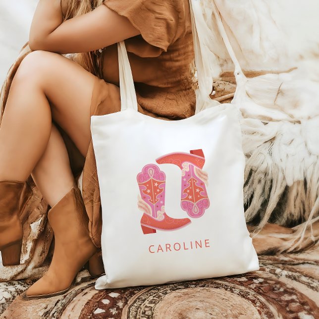 Pink and Orange Western Cowboy Boots Personalised Tote Bag (Creator Uploaded)
