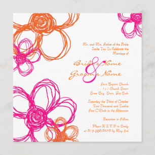 Pink and Orange Wild Flowers Wedding Invitation
