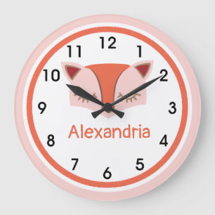 Pink and Orange Woodland Fox Face Acrylic Large Clock
