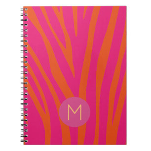 Pink and Orange Zebra Stripes Modern Monogram Notebook