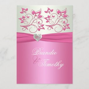 Pink and Pale Green Floral II Wedding Invitation