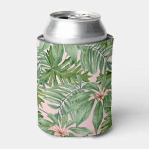 Pink and Palm Leaf Tropical Floral Pattern Can Cooler