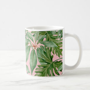 Pink and Palm Leaf Tropical Floral Pattern Coffee Mug