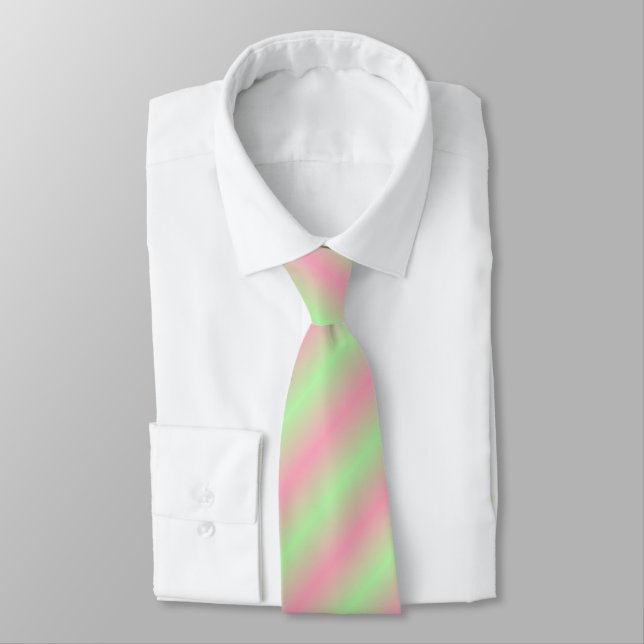 Pink and Pastel Green Gradient Striped Tie (Tied)
