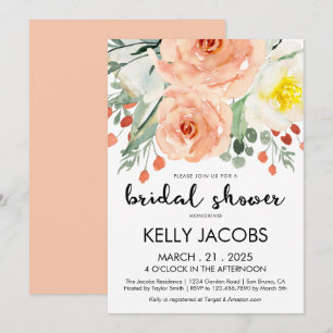 Pink and Peach Floral Bridal Shower  Invitation