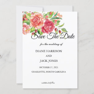 Pink and Peach Floral Wedding Save The Date Invitation