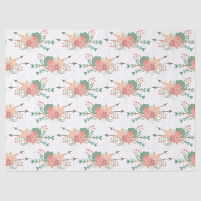 Pink and Peach Flowers with Arrows on White Tissue Paper (Front)