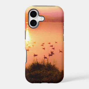 Pink and peach lake sunset