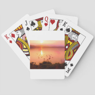Pink and peach lake sunset playing cards