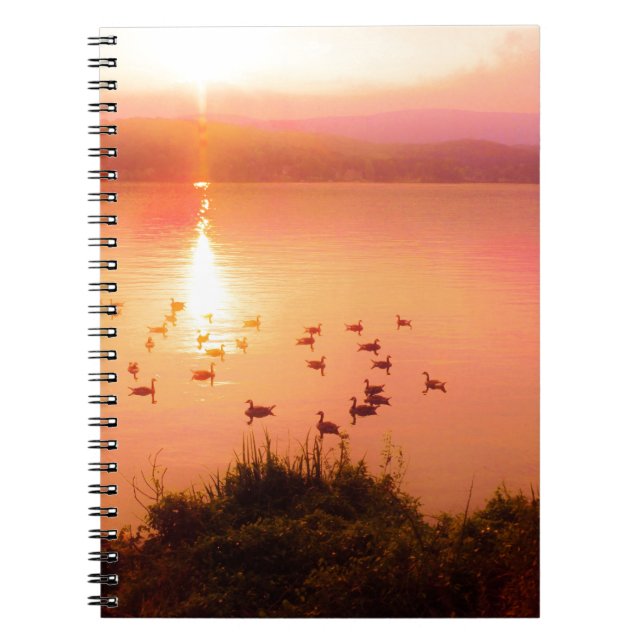 Pink and peach lake sunset spiral notebook (Front)
