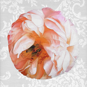 Pink and Peach Peony Up Close and Personal Round Cushion