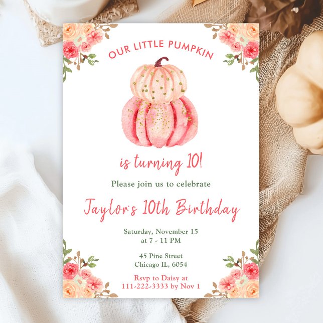 Pink and Peach Pumpkins Birthday Party Invitation (Creator Uploaded)