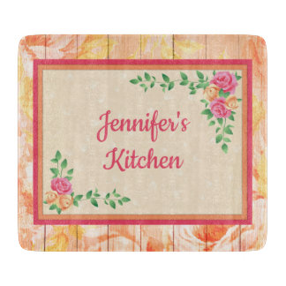 Pink and Peach Roses Her Own Glass Cutting Board