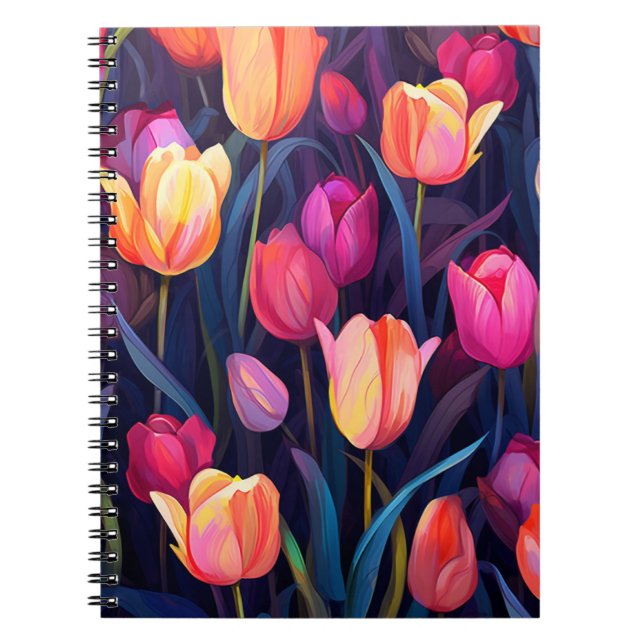 Pink and Peach Tulips Floral Pattern Notebook (Front)