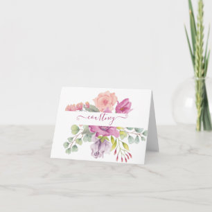 Pink and peach watercolor floral personalised  note card