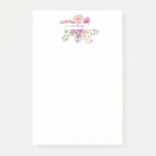 Pink and peach watercolor floral personalised post-it notes