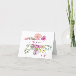 Pink and peach watercolor floral personalised  tha thank you card