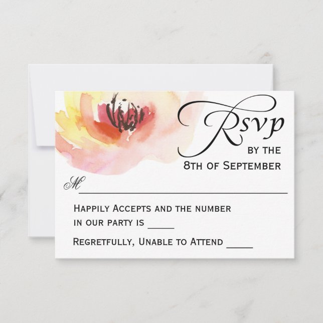 Pink and Peach Watercolor Floral RSVP Card (Front)