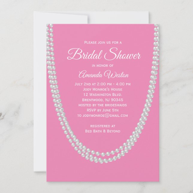 Pink and Pearls Bridal Shower Invitation (Front)