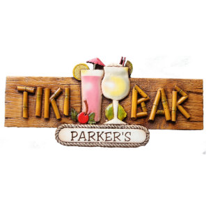 Pink and Piña Colada Tiki Bar Personalised Sign