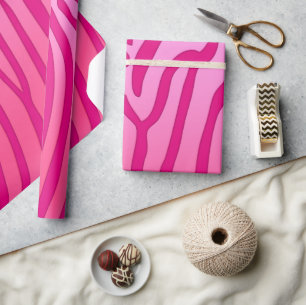 Pink and Pink Zebra Stripes Animal Print Wrapping Paper