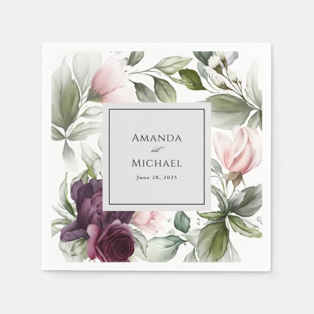 Pink and Plum Botanical Charm Wedding Napkin (Front)