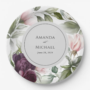 Pink and Plum Botanical Charm Wedding Paper Plate