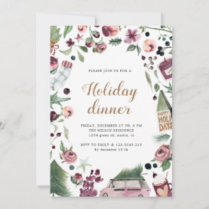 pink and plum modern holiday dinner card