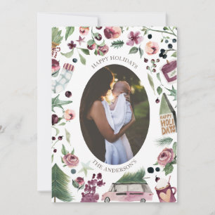 pink and plum modern holiday photo card