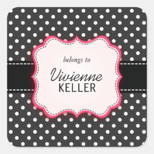 Pink and Polka Dots Square Sticker