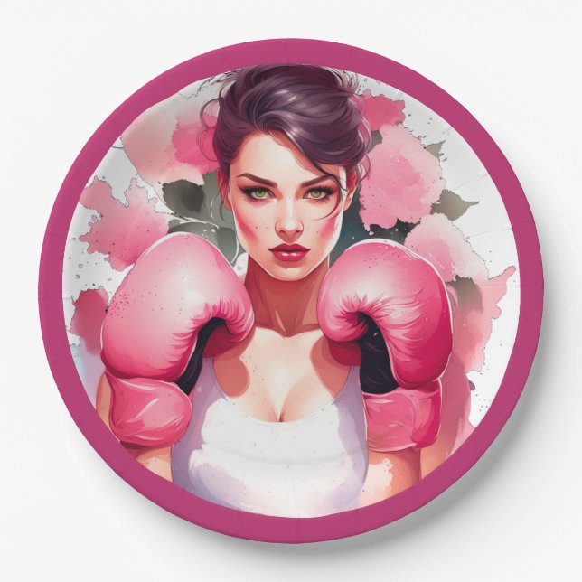 Pink and Pretty Floral Breast Cancer Paper Plate (Front)