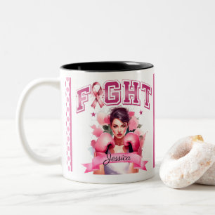 Pink and Pretty Floral Breast Cancer Two-Tone Coffee Mug